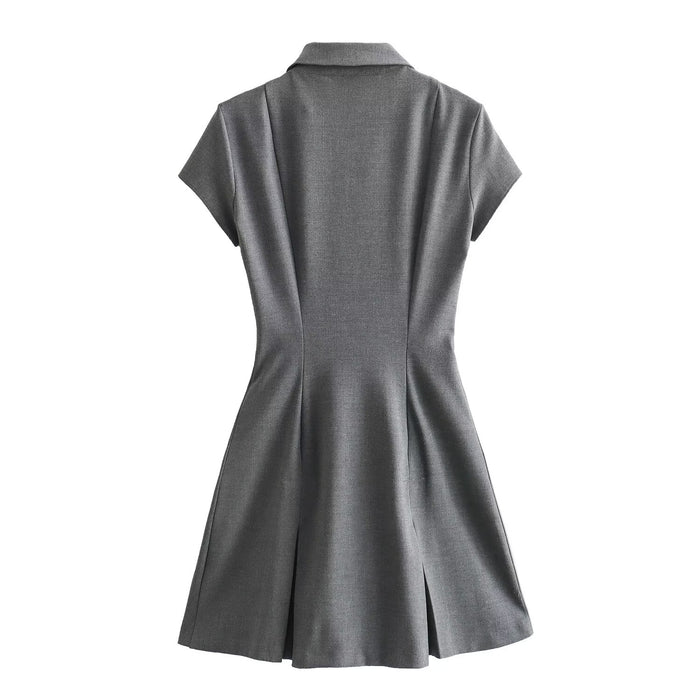 Color-Women Clothing Slimming Gray Cinched Slimming Short Sleeves Dress Women High Sense Pleated Dress-Fancey Boutique