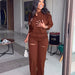 Color-Long Sleeved Cardigan Short Top Suit Holes High Waist Trousers Two Piece Suit-Fancey Boutique