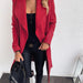 Color-Red-Popular Solid Color Polo Collar Mid-length Lace-up Woolen Coat Trench Coat For Women-Fancey Boutique