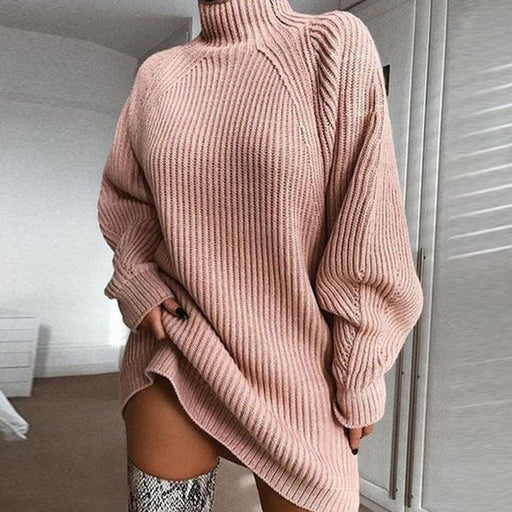 Color-202020 Autumn Winter Popular Knitwear Mid-Length Raglan Sleeve Mock Neck Sweater Dress-Fancey Boutique