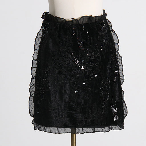 Color-Sequined Skirt Spring Ruffled High Waist Slimming All Matching Short Skirt Women-Fancey Boutique
