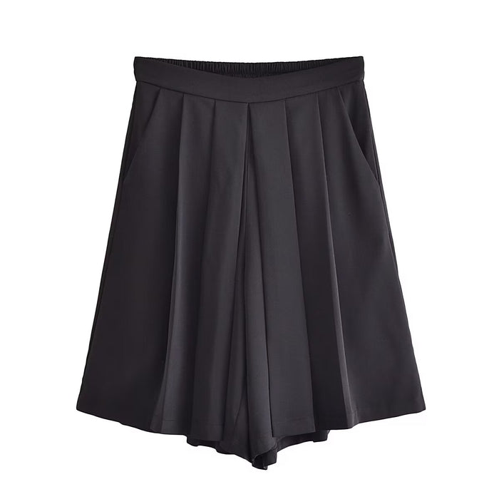 Color-Spring Women Street Pleated Loose Long Culottes-Fancey Boutique