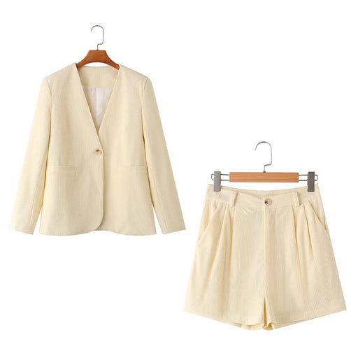 Color-Women Clothing Simple Casual Long Sleeve Light Velvet Core Shorts Set-Fancey Boutique