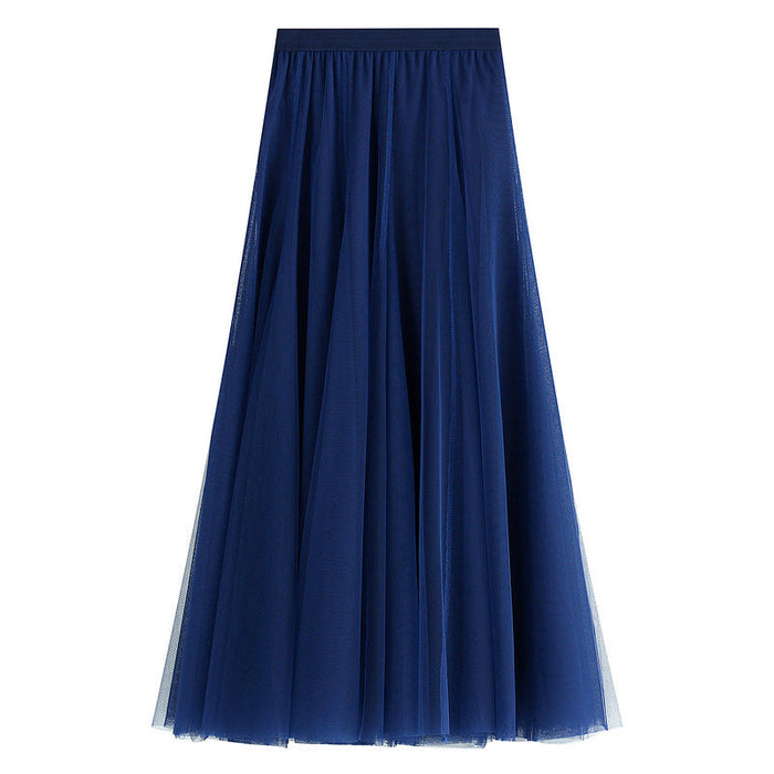Color-Navy Blue-Spring Swing Puffy Ankle Length Skirt High Waist Slim Fit Fairy Skirt Tulle Skirt A Line Skirt-Fancey Boutique