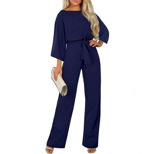 Color-Fall Winter Batwing Long Sleeve Lace Up Women One Piece Trousers-Fancey Boutique