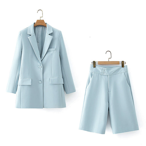 Color-Spring Single Breasted Women Blazer Neutral Shorts Sets-Fancey Boutique