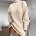 Color-202020 Autumn Winter Popular Knitwear Mid-Length Raglan Sleeve Mock Neck Sweater Dress-Fancey Boutique
