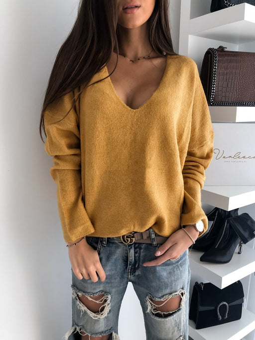Color-Minimalist Candy Color V-neck Pullover Sweater-Fancey Boutique
