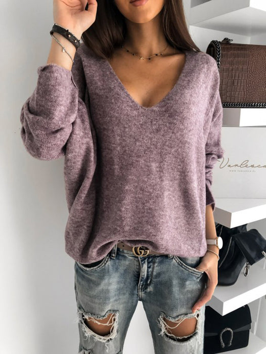 Color-Minimalist Candy Color V-neck Pullover Sweater-Fancey Boutique