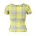 Color-Summer Women Round Neck Yellow Grid High Elastic Mesh Printed T Shirt Top-Fancey Boutique