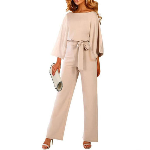 Color-Fall Winter Batwing Long Sleeve Lace Up Women One Piece Trousers-Fancey Boutique