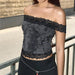 Color-Sexy Sexy Lace Stitching Printing off-Shoulder Collarbone Crop Top Short Top Women-Fancey Boutique
