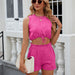 Color-Summer Solid Color round Neck Vest Drawstring Pocket Shorts Set Women-Fancey Boutique