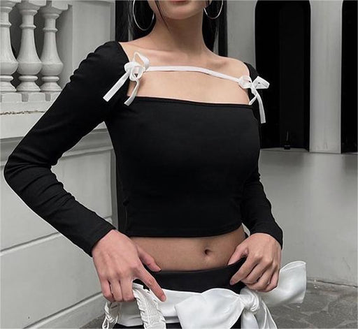 Color-Special Interest Design Adult Lady like Woman Sexy Square Mouth Collar Long Sleeve Top Women Clothing-Fancey Boutique