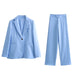 Color-Spring Women Straight Cut Blazer Vertical Straight Leg Pants Suit-Fancey Boutique