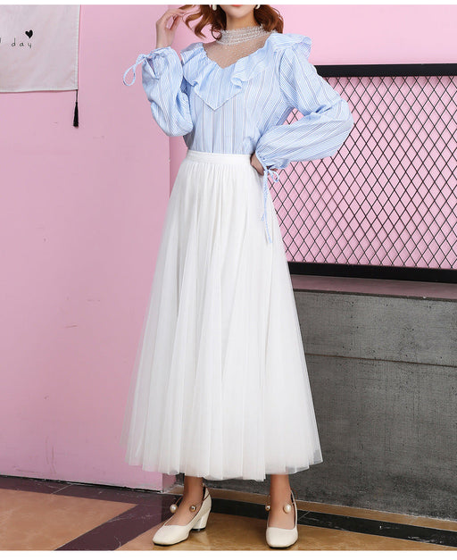 Color-White-Spring Swing Puffy Ankle Length Skirt High Waist Slim Fit Fairy Skirt Tulle Skirt A Line Skirt-Fancey Boutique