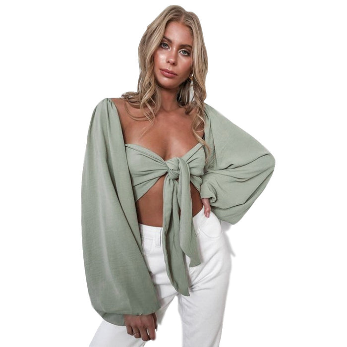 Color-Puff Sleeve Sexy Bow Tube Top Women Clothing-Fancey Boutique