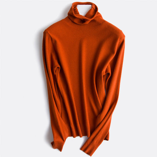 Color-Orange-Sweater Women Autumn Winter Pile Turtleneck Pullover Women Long Sleeve Solid Color Oversized Knit Bottoming Shirt-Fancey Boutique