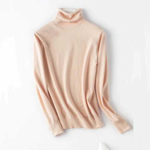Color-Apricot-Sweater Women Autumn Winter Pile Turtleneck Pullover Women Long Sleeve Solid Color Oversized Knit Bottoming Shirt-Fancey Boutique