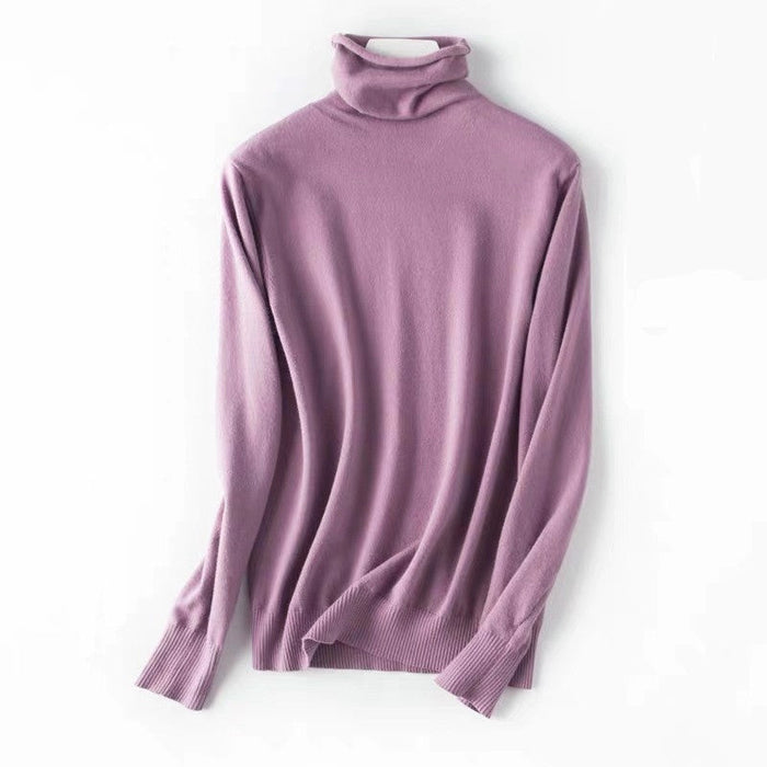 Color-Purple-Sweater Women Autumn Winter Pile Turtleneck Pullover Women Long Sleeve Solid Color Oversized Knit Bottoming Shirt-Fancey Boutique