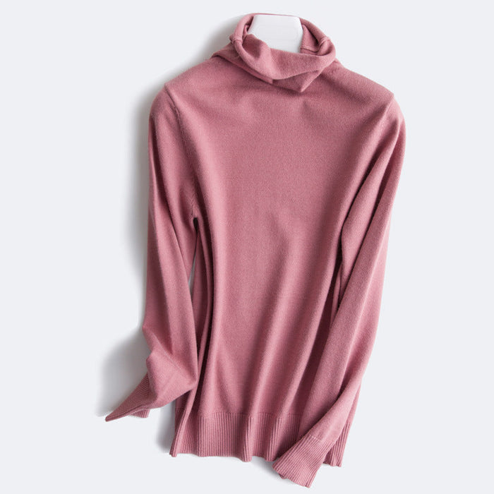 Color-Pink-Sweater Women Autumn Winter Pile Turtleneck Pullover Women Long Sleeve Solid Color Oversized Knit Bottoming Shirt-Fancey Boutique