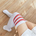 Color-White Socks Red Stripes-Sexy Rhinestone Knee Socks Striped Women Stockings Rhinestone Socks High-Top Cotton Socks-Fancey Boutique