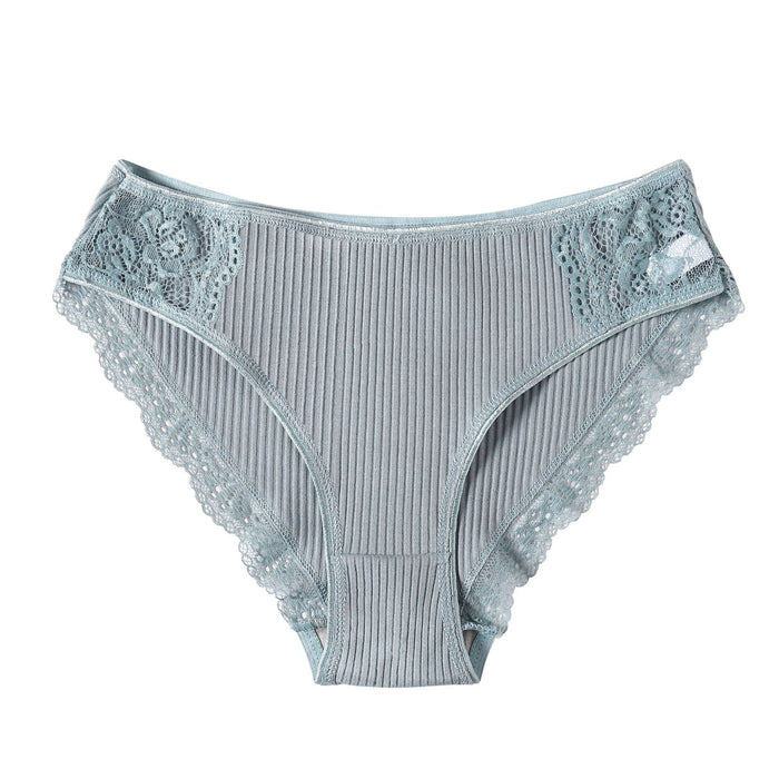 Color-The blue-gray-Striped Cotton Lace Panties Briefs Women Underwear Women Underwear-Fancey Boutique