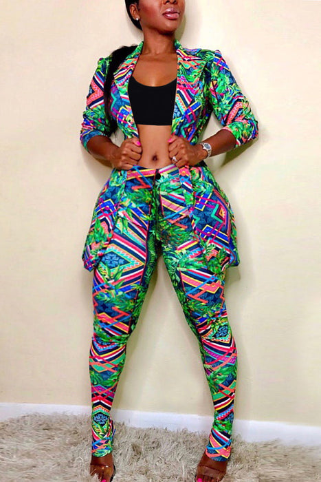Color-Turn-down Collar Coat Slim Pants Two-Piece Set Nightclub Uniforms-Fancey Boutique