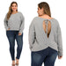 Color-Plus Size Plus Size Women Clothing Personality Bandage Sexy Backless V-neck Thickening Woven Pullover Women-Fancey Boutique