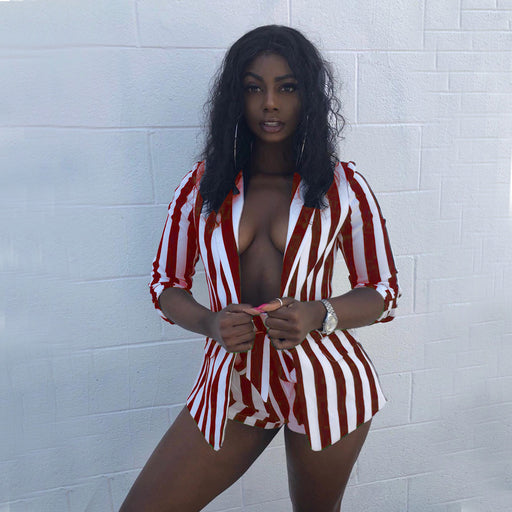 Color-Women Clothing Sexy Striped Shorts Suit Two-Piece Suit-Fancey Boutique