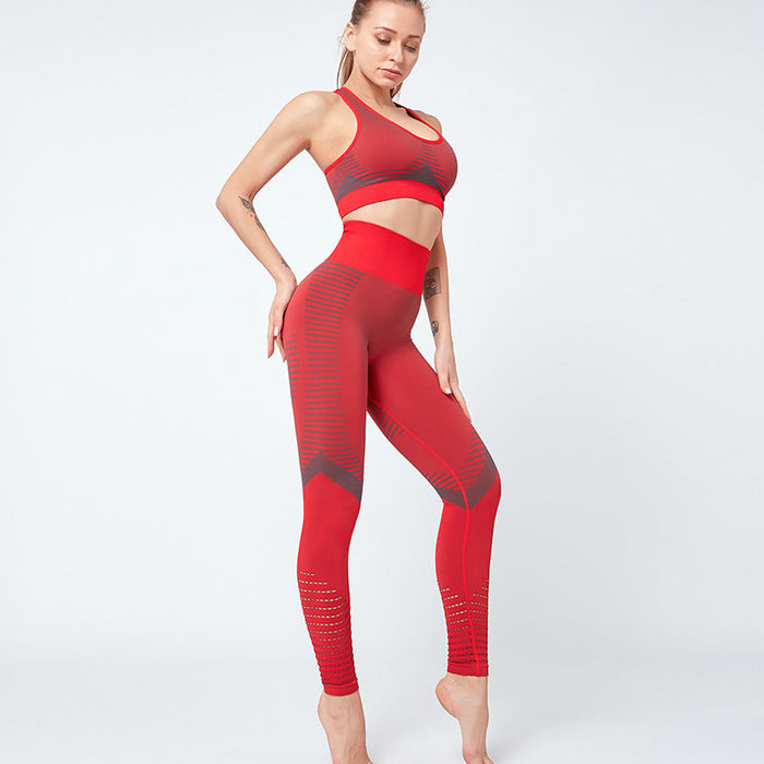 Color-Red-Two Piece Stretch Push up Sports Bra Breathable Quick Drying High Waist Workout Yoga Sport Pants Suit Women-Fancey Boutique