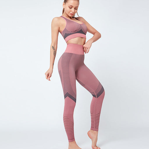 Color-Pink-Two Piece Stretch Push up Sports Bra Breathable Quick Drying High Waist Workout Yoga Sport Pants Suit Women-Fancey Boutique