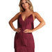 Color-Burgundy-New Sexy Tassel Stitching Backless Dress Deep V-neck Dress-Fancey Boutique