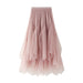 Color-Pink-Skirt Autumn Winter Women Mid-Length A line Skirt Tulle Tutu Skirt Long Skirt Mesh Fresh Irregular Asymmetric Pleated Skirt-Fancey Boutique
