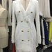 Color-White-Bright Silk Woolen Tassel Double Breasted V neck Long-Sleeved Slim Fit Short Dress Coat-Fancey Boutique