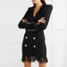 Color-Bright Silk Woolen Tassel Double Breasted V neck Long-Sleeved Slim Fit Short Dress Coat-Fancey Boutique