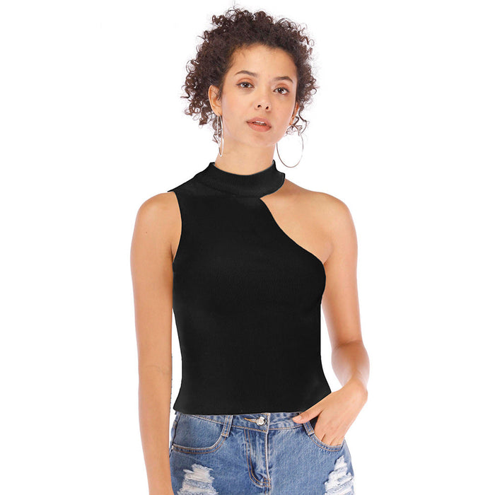 Color-Summer Off shoulder Halter Shoulder Small Sling Vest Slim Knit Bottoming Shirt-Fancey Boutique