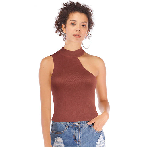 Color-Summer Off shoulder Halter Shoulder Small Sling Vest Slim Knit Bottoming Shirt-Fancey Boutique
