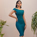 Color-Summer New Green Cold-Shoulder Bodycon Club Bandage One-Piece Dress Sexy Short Sleeve Dinner Host Dress-Fancey Boutique