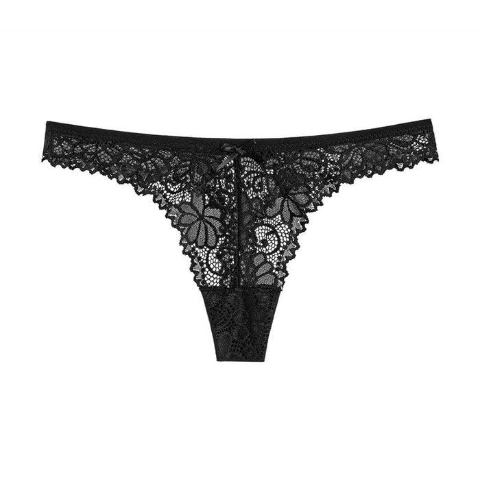 Color-Black-Women Underwear Hollow Out Cutout Breathable Low Waist Sexy Lace Purified Cotton Crotch Women Briefs-Fancey Boutique