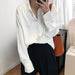 Color-White-Satin Chiffon Shirt Women Spring Fall Sense Niche Young Solid Color Drape Satin Top-Fancey Boutique