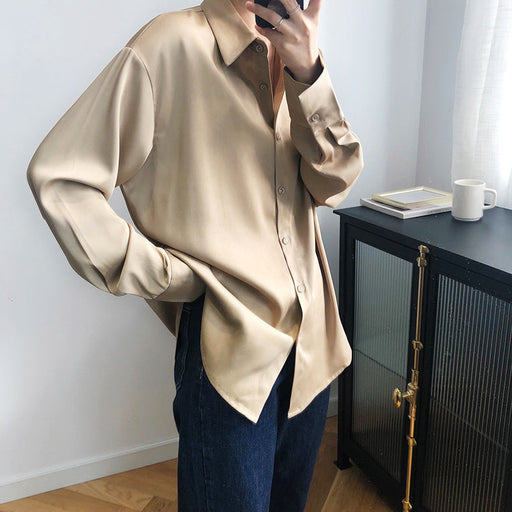 Color-Satin Chiffon Shirt Women Spring Fall Sense Niche Young Solid Color Drape Satin Top-Fancey Boutique