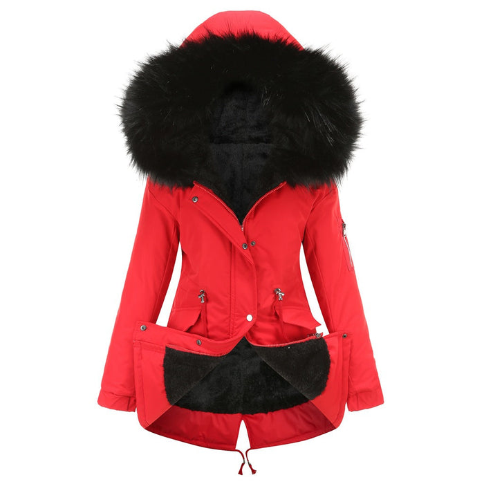 Color-Size Big Fur Collar Thickened Women Cotton-Padded Coat Mid-Length Hooded Winter Warm Fleece Overcoat Cotton-Padded Coat-Fancey Boutique