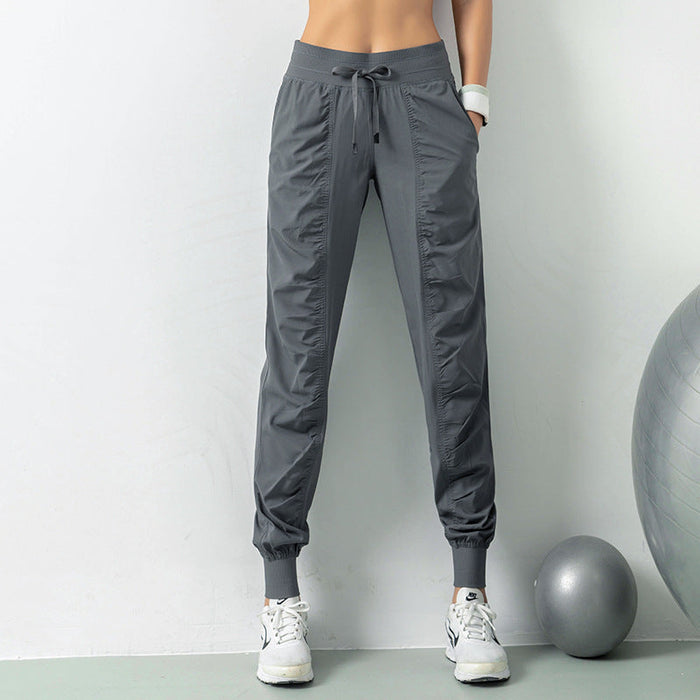 Color-Gray-Pleated Slim-Fit Fitness Sports Pants Female Loose-Fit Tappered Trousers Running Pants Casual Quick-Drying Trousers Harem Pants Thin-Fancey Boutique