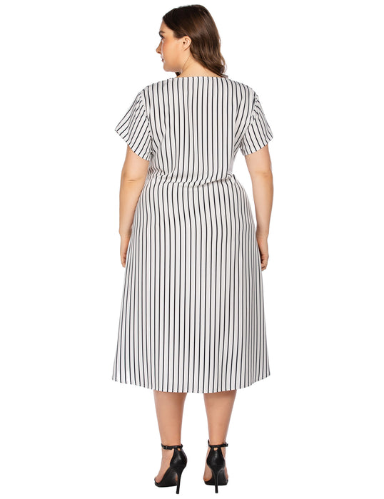 Color-Plus Size Women Clothing Dress Maxi Dress Chiffon Linen Striped Printed Casual Lace Up-Fancey Boutique