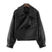 Color-Black-Women Loose Design Short Lapels Faux Leather Jacket Autumn Korean Motorcycle Leather Coat-Fancey Boutique