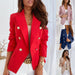 Color-Spring Long Sleeve Double Breasted Solid Color Stand Collar Small Blazer-Fancey Boutique