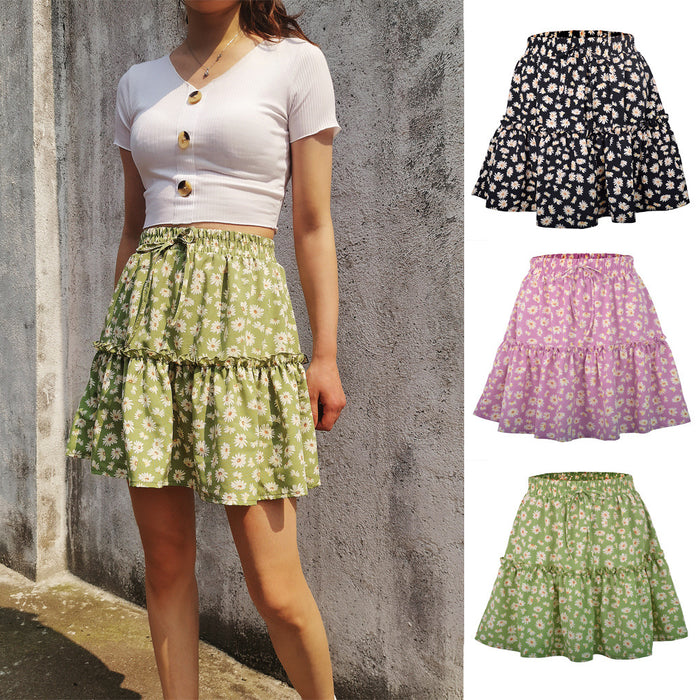 Color-Ladies Floral Skirt Little Daisy Printed Pleated Skirt for Women-Fancey Boutique