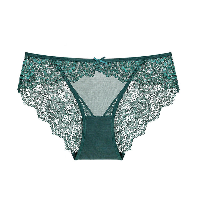 Color-Green-Sexy Mesh Lace Stitching Hip Lifting Low Waist Briefs Girl Panties Underwear Women-Fancey Boutique