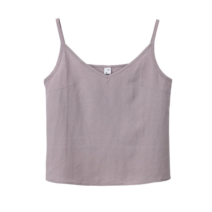 Color-Gray Purple-Cotton Linen Sleeveless Vest Summer Women Clothing Niche Loose Fitting V Neck Sleeveless Inner Match Bottoming Shirt Outerwear Top-Fancey Boutique